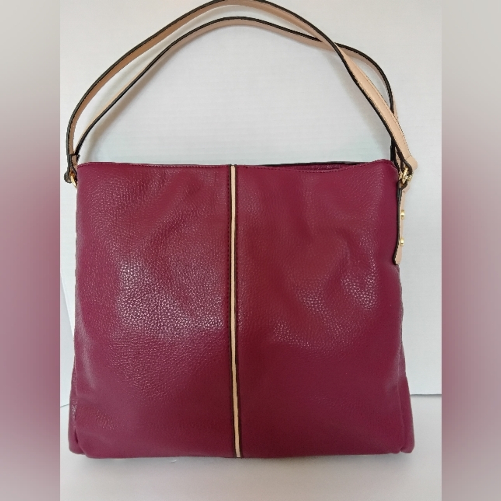 Anne Klein Elegant Burgundy Pebbled Leather Shoulder Bag.